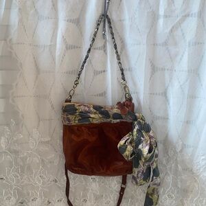 Deux Lux brown leather crossbody purse with scarf